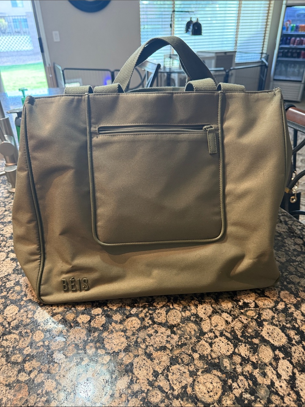 BEIS Olive Duffel Bag with Front Zip Pocket